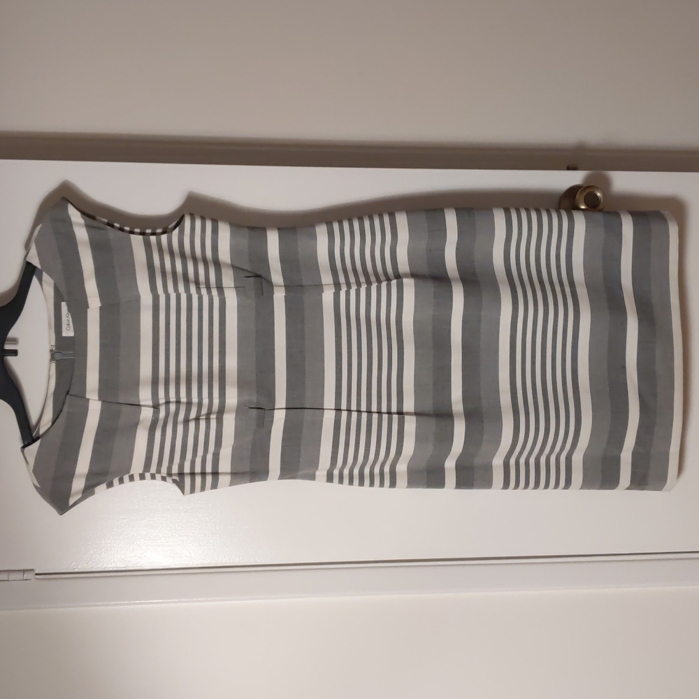 Calvin Klein, 8, Grey and White Striped dress